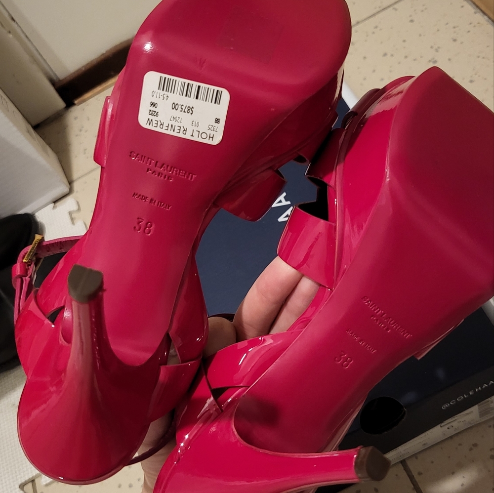 Authentic Saint Laurent Tribute Sandals in Fuchsia - Picture 3 of 11